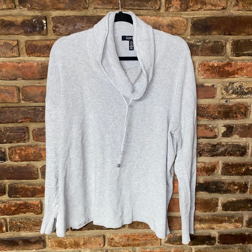 Ellen Tracy Gray Waffle Knit Cowl Neck Pullover Sweater Women's Size XL